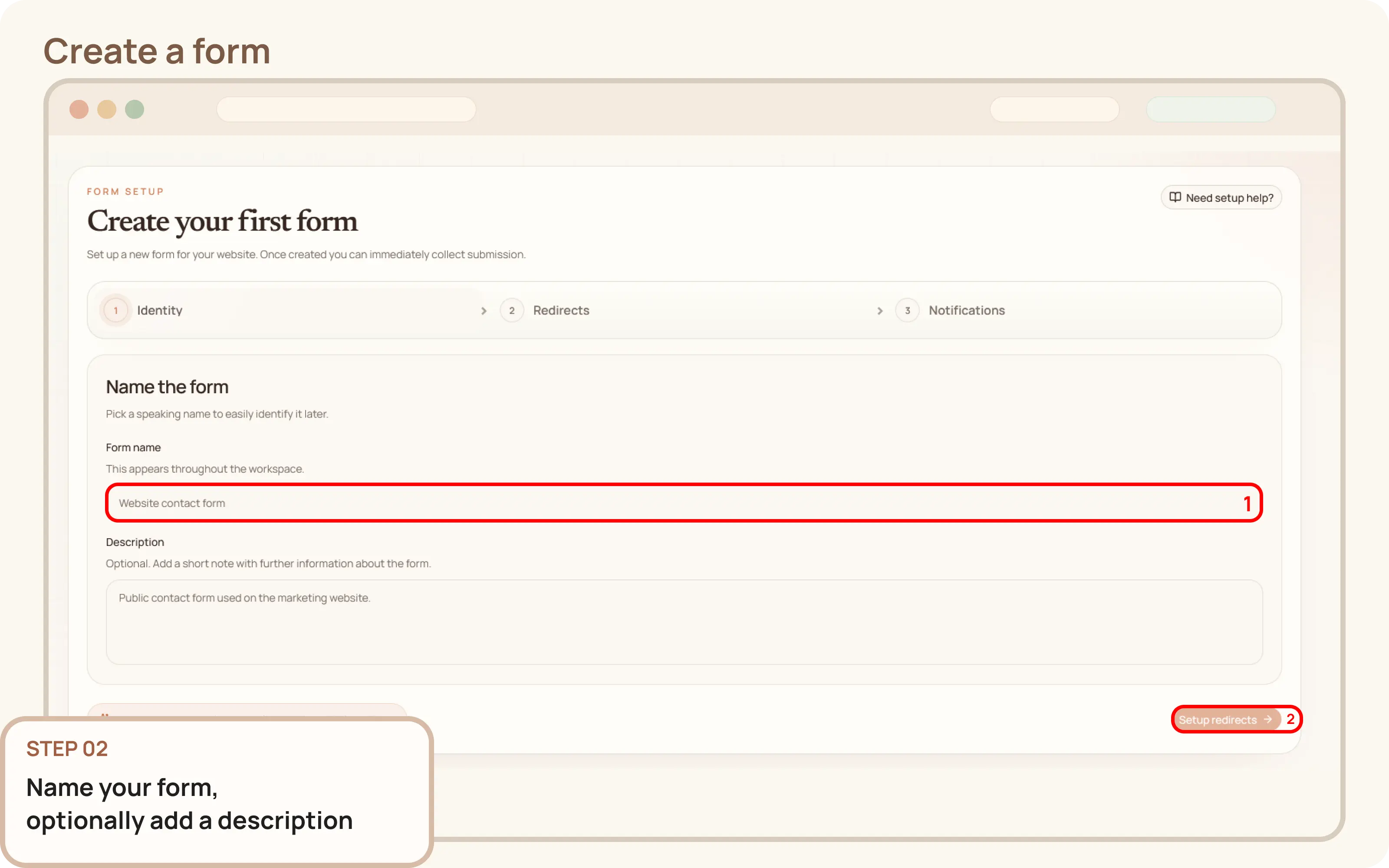 Create a form: Name the form
