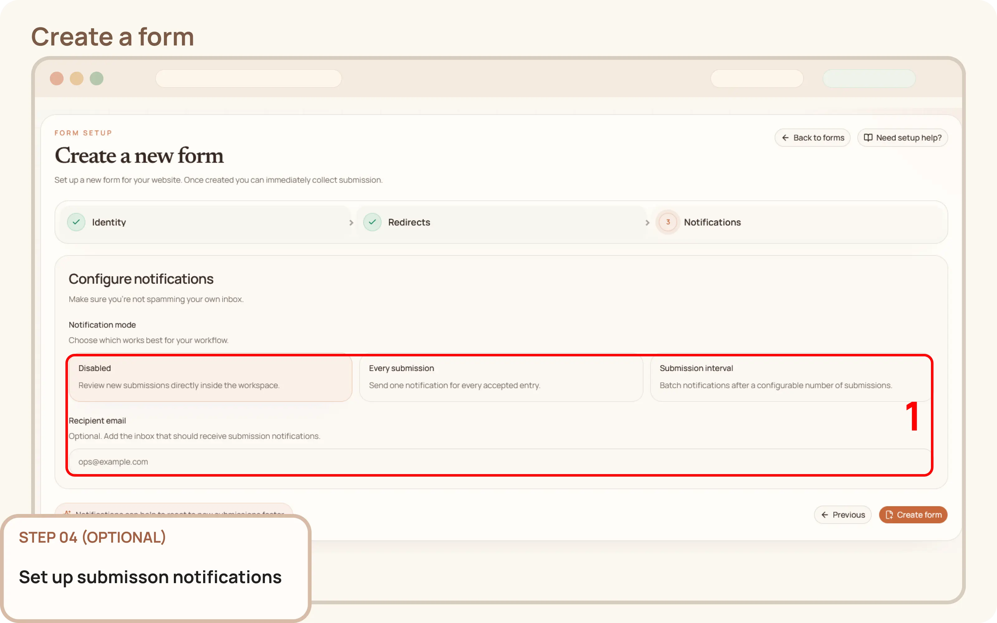 Create a form: Set up notifications