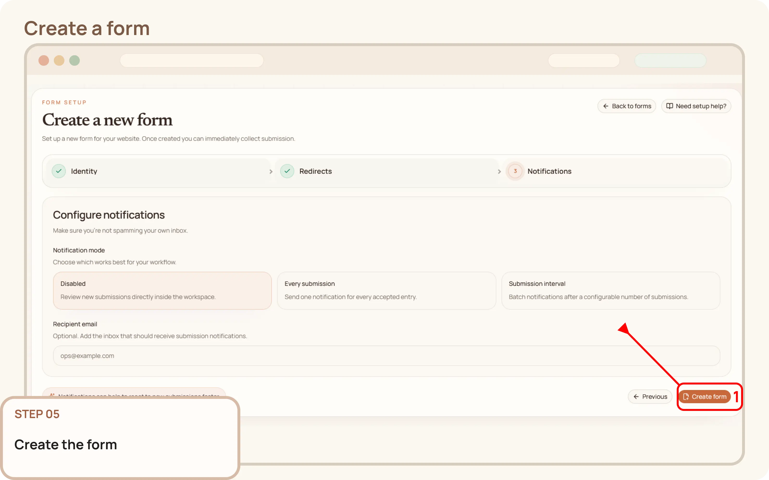 Create a form: Create the form