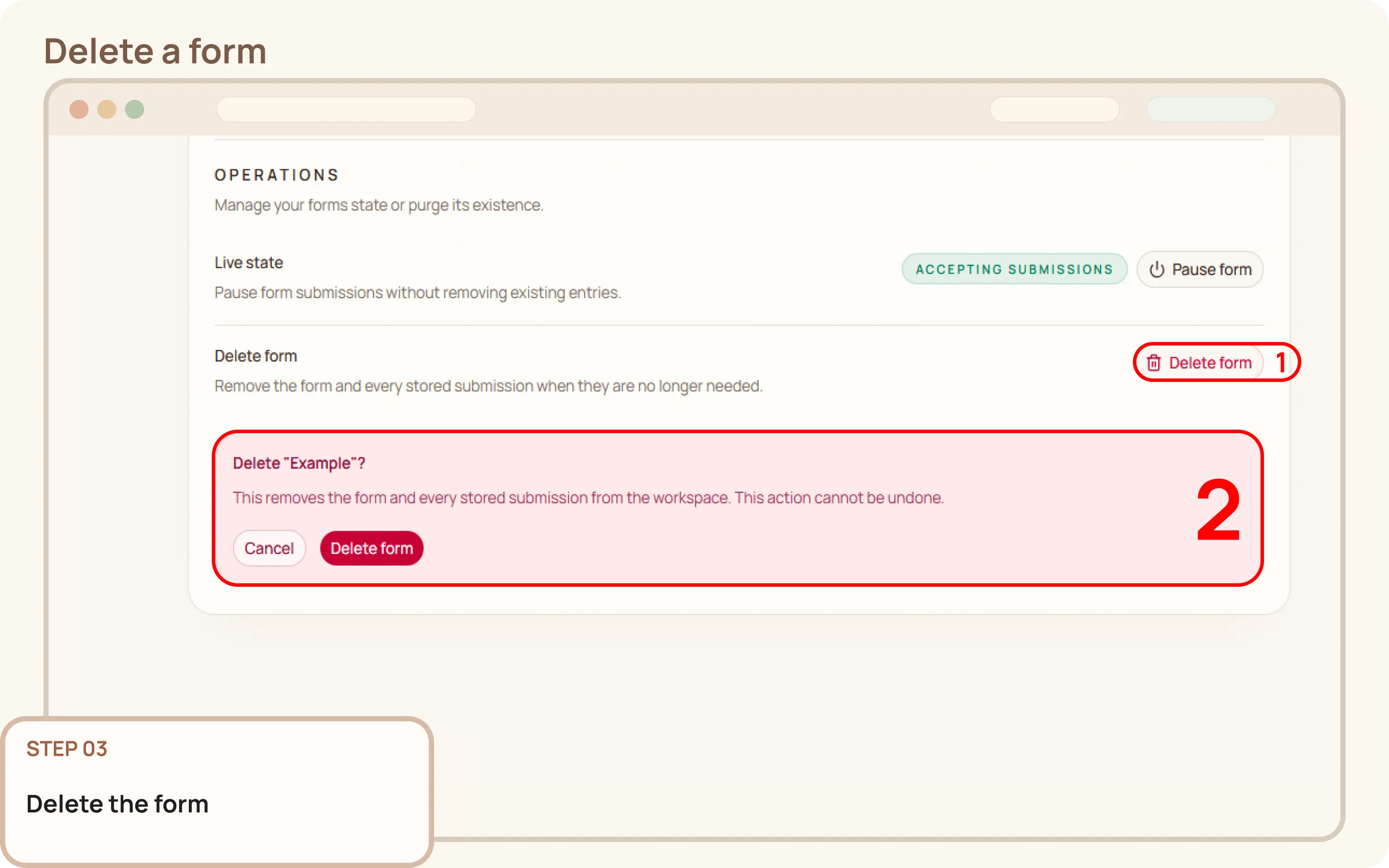 Delete a form: Delete the form