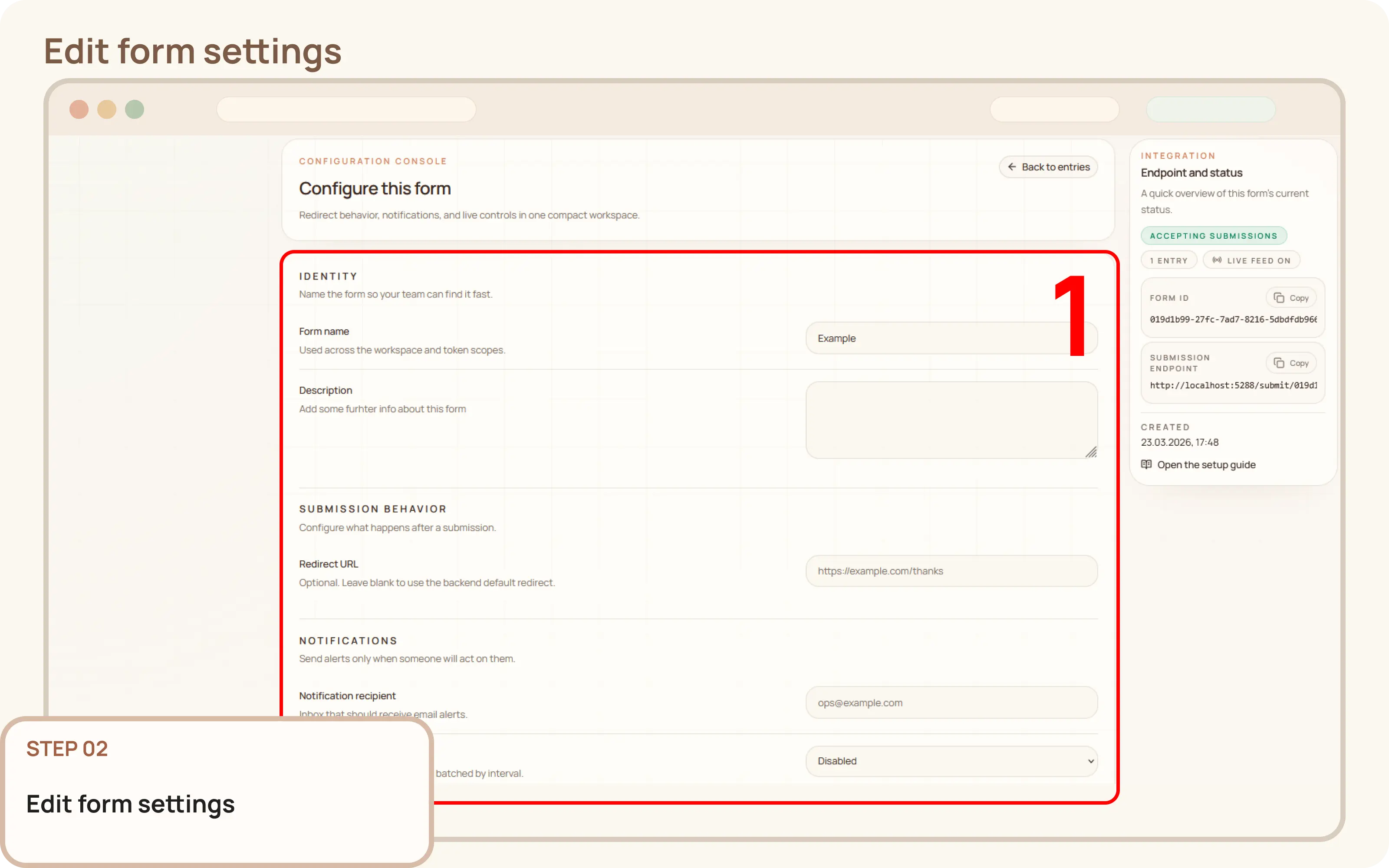Edit form settings: Edit form settings