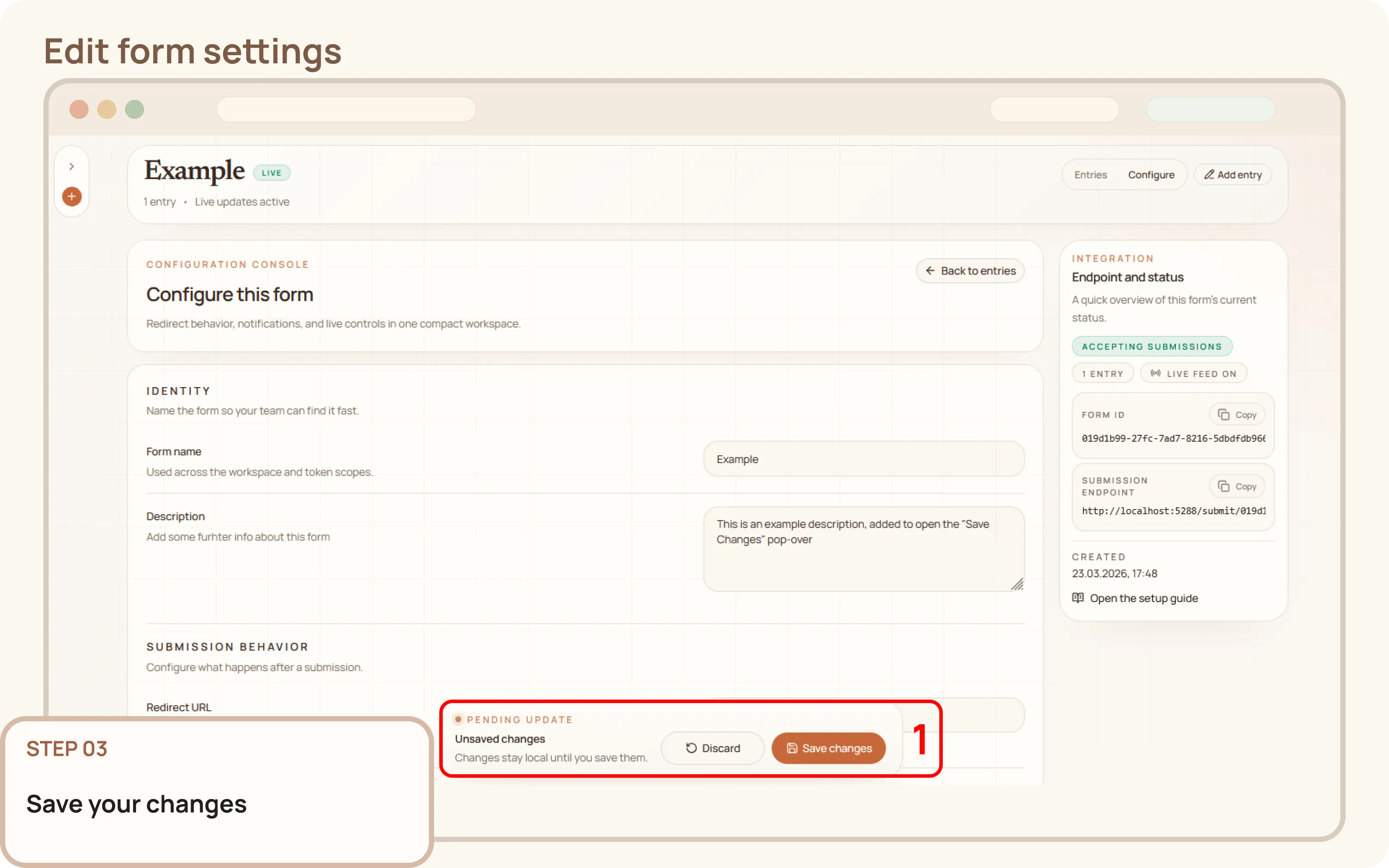 Edit form settings: Save your changes