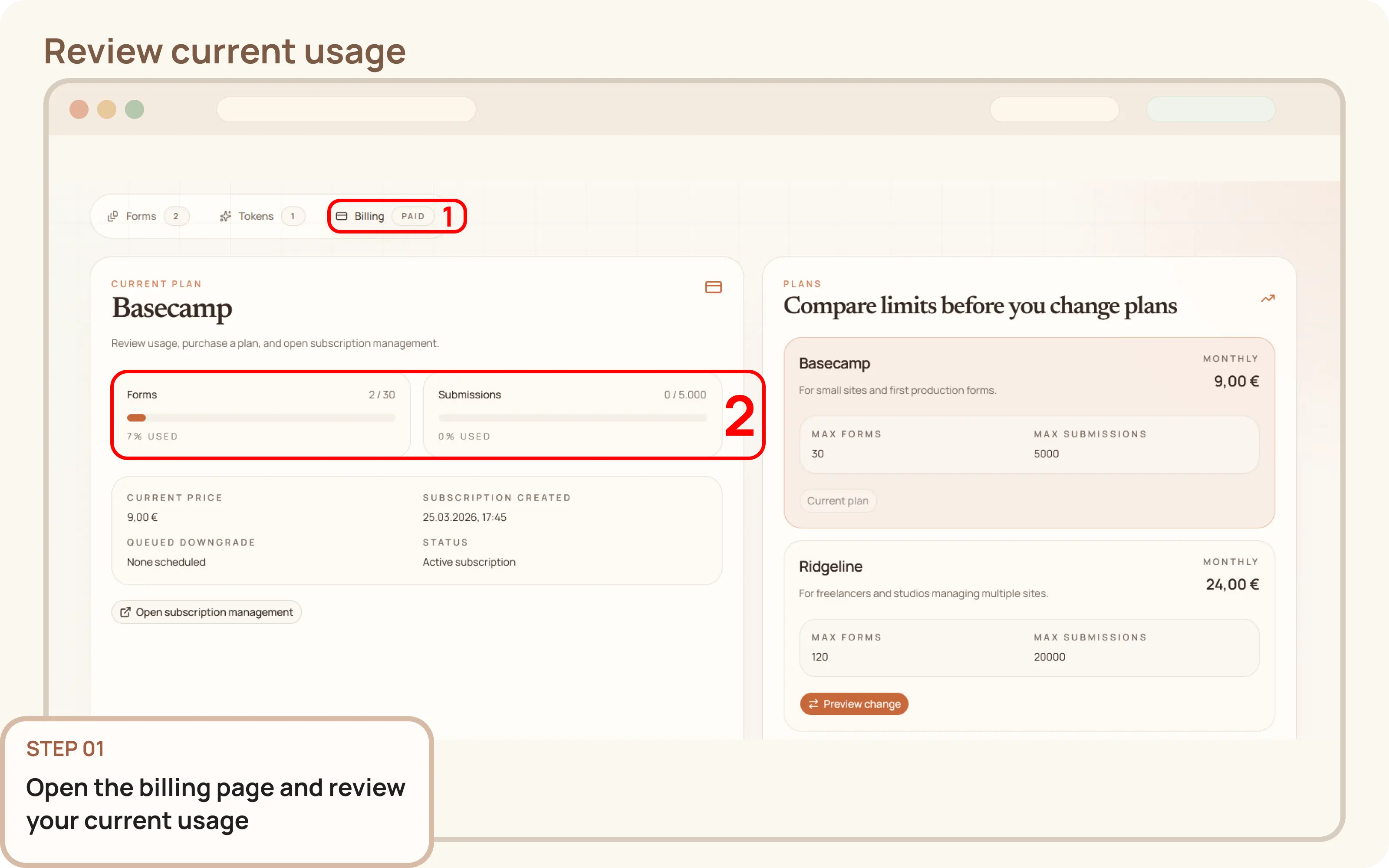 Review current usage: Review the current usage