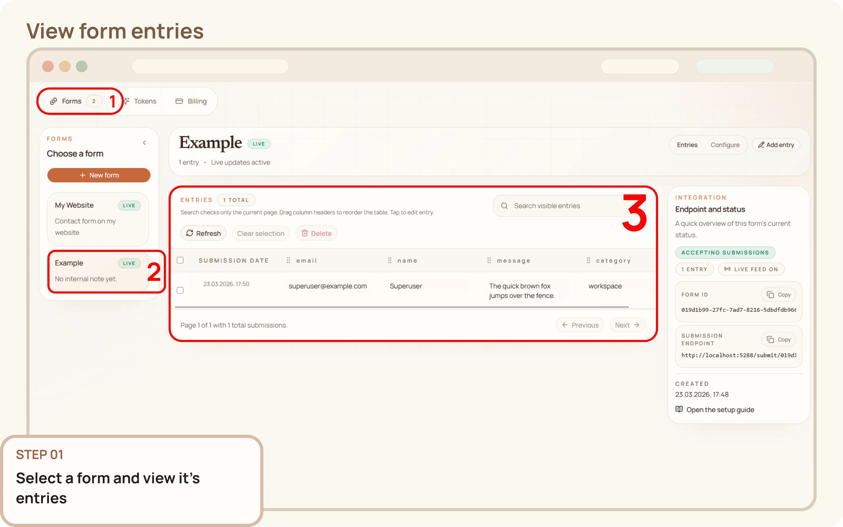 View form entries: Select a form