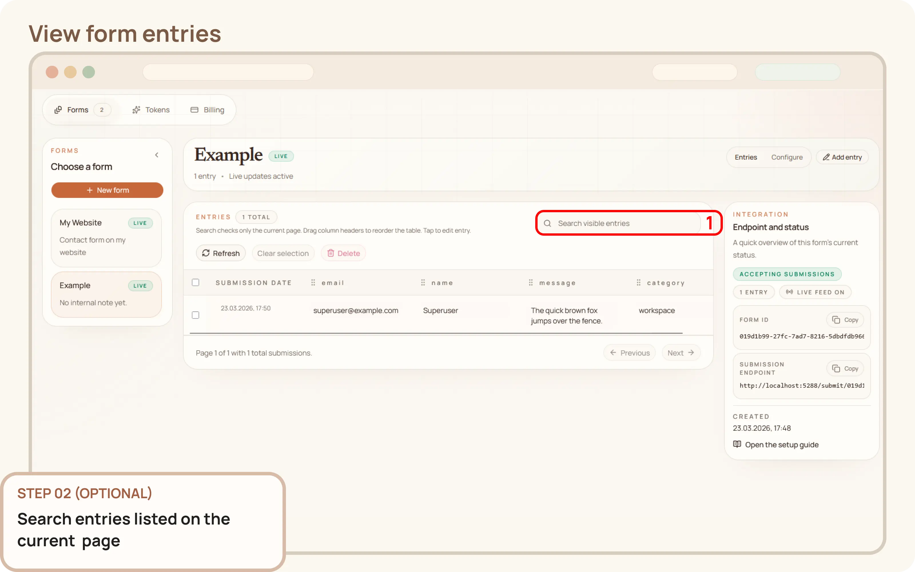 View form entries: Search entries